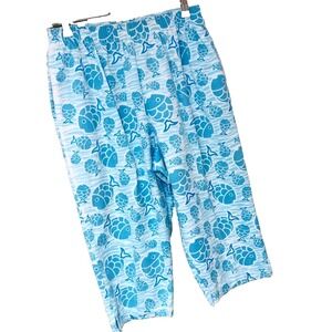 Sanibel Sport Crop Pants Whimsical Fish Coastal Beachy USA Cottagecore Womens XL